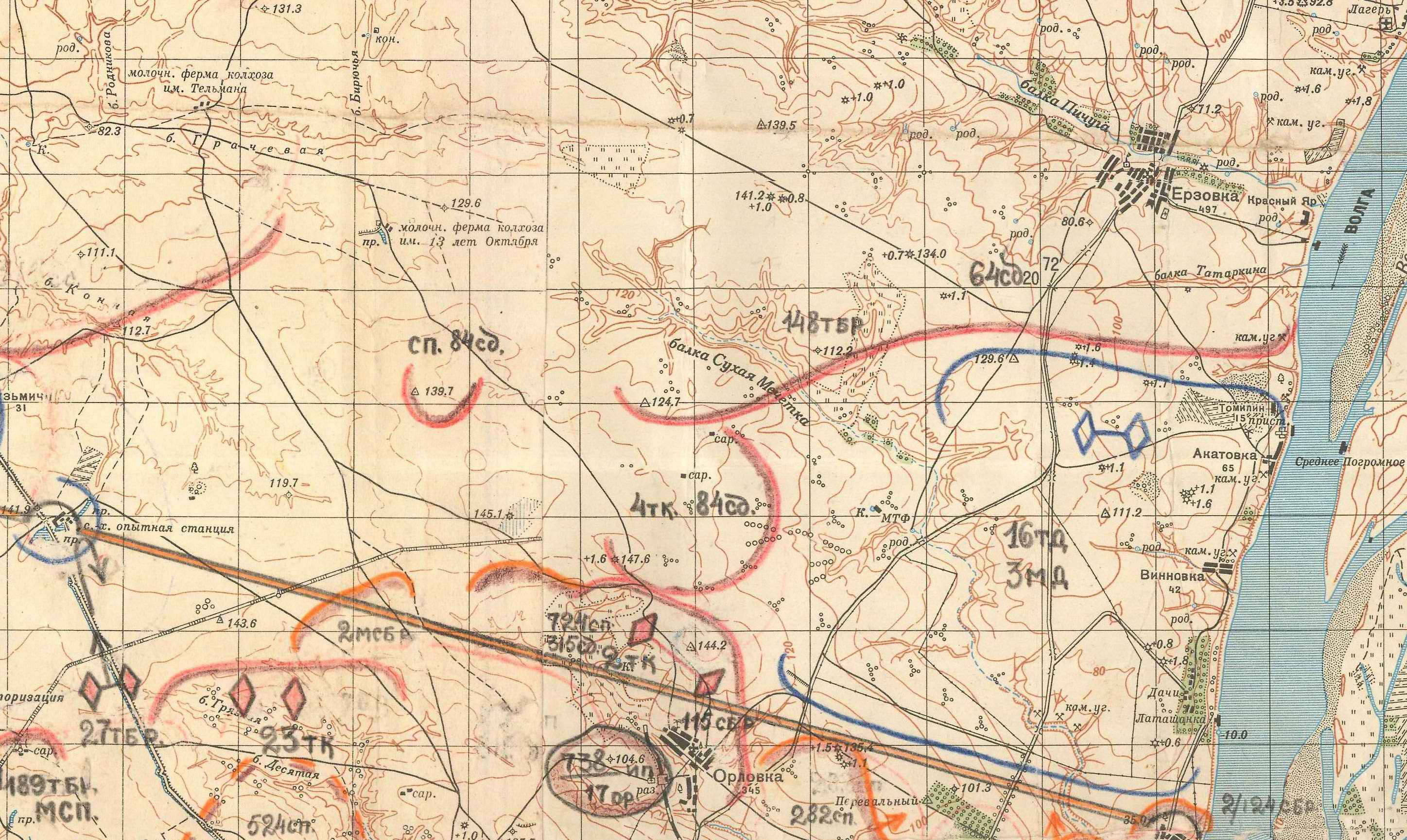 Карта боев под Сталинградом на 1.9.1942 г.